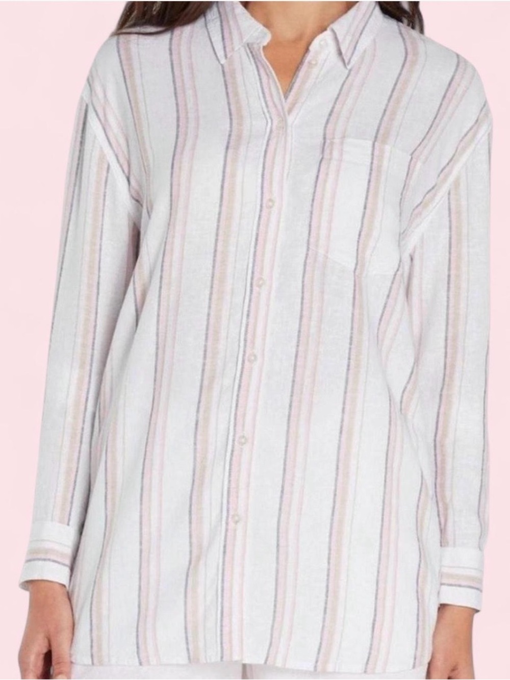 GAP White Button-Down Shirt with Pink & Tan Stripes